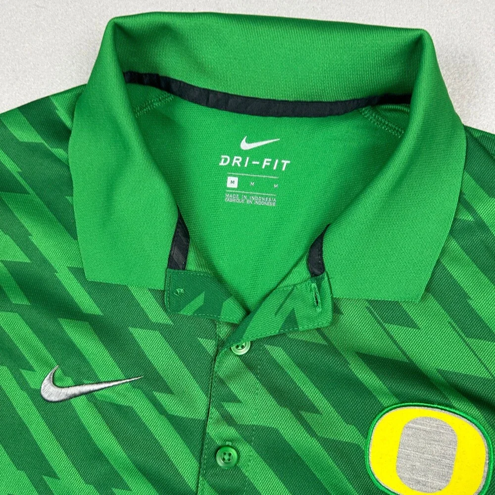 University Of Oregon Shirt Men Medium Green Geometric Nike Polo Dri Fit NCAA M